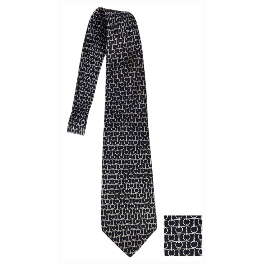Bert Pulitzer Mens Tie Black Equestrian Horse Bit Pattern‎ Necktie 100% Silk USA